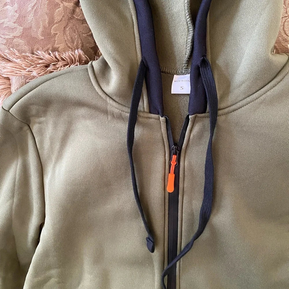 Olive army Green Zip-Up Hoodie jacket new